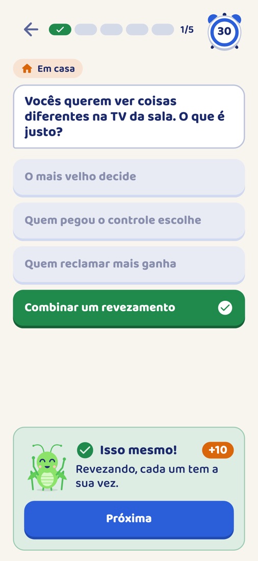 Pergunta respondida: a Esperança comemora o acerto e explica a resposta